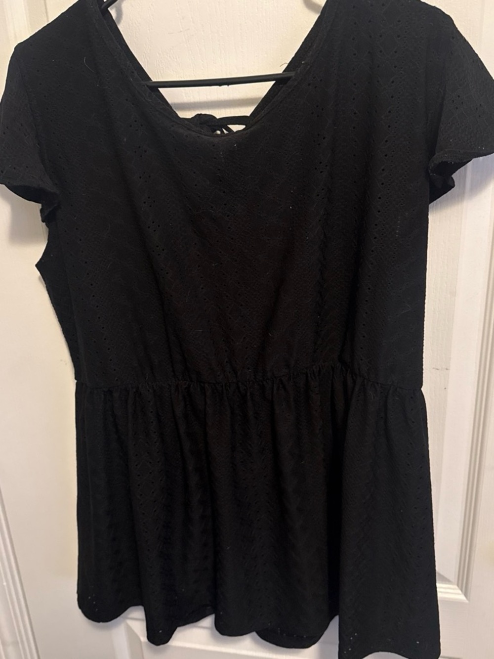 Girls' Black Eyelet Peplum Dress
